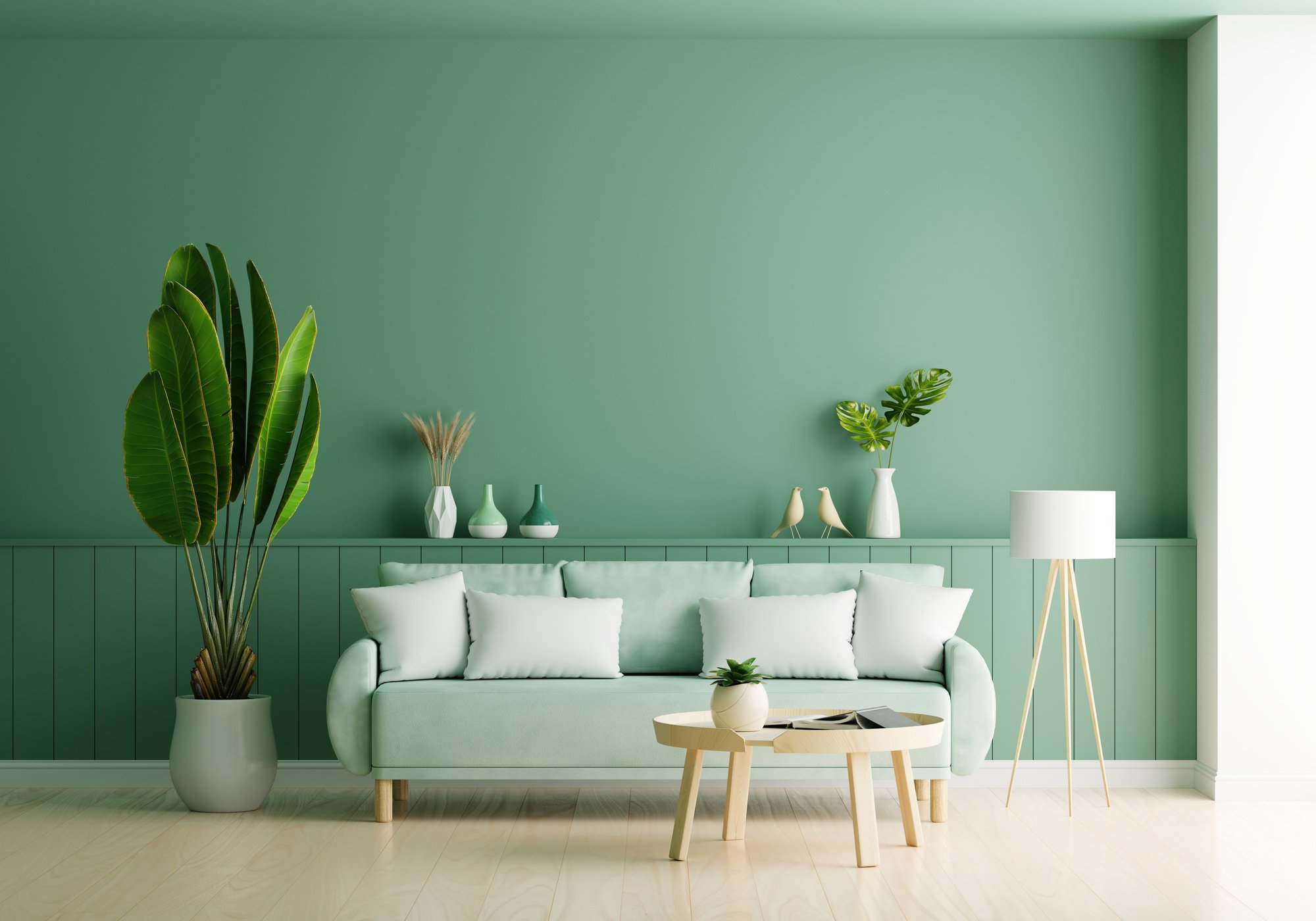 Green Sofa in Green Living Room